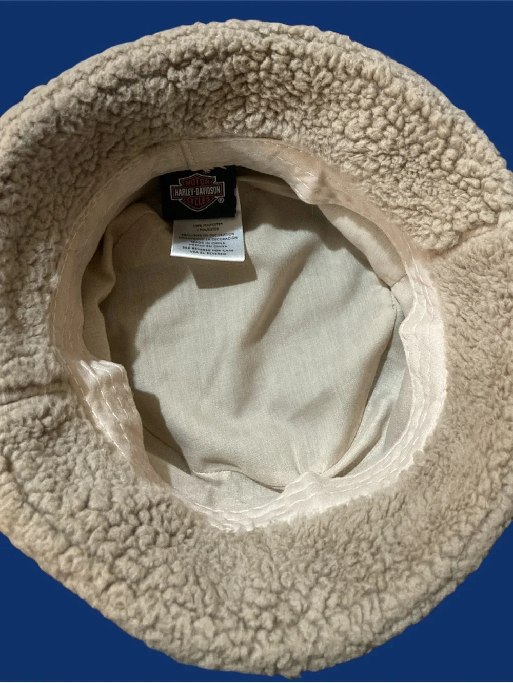 Harley-Davidson Boys' Sherpa Bar & Shield Patch Bucket Hat, Tan 6-24mo EUC